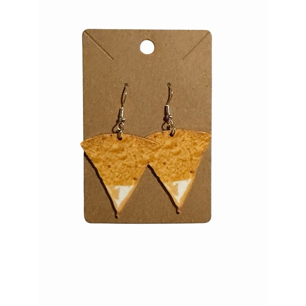 Handmade Tortilla Chip Sour Cream Dangle Earrings Novelty‎ Food Jewelry Kitsch